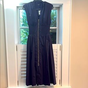 Navy Midi Dress with Gold Zipper